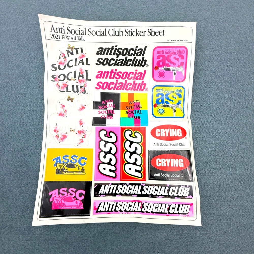Anti Social Social Club Sticker Sheet 16 Piece All Talk Logo Water Bottle Laptop